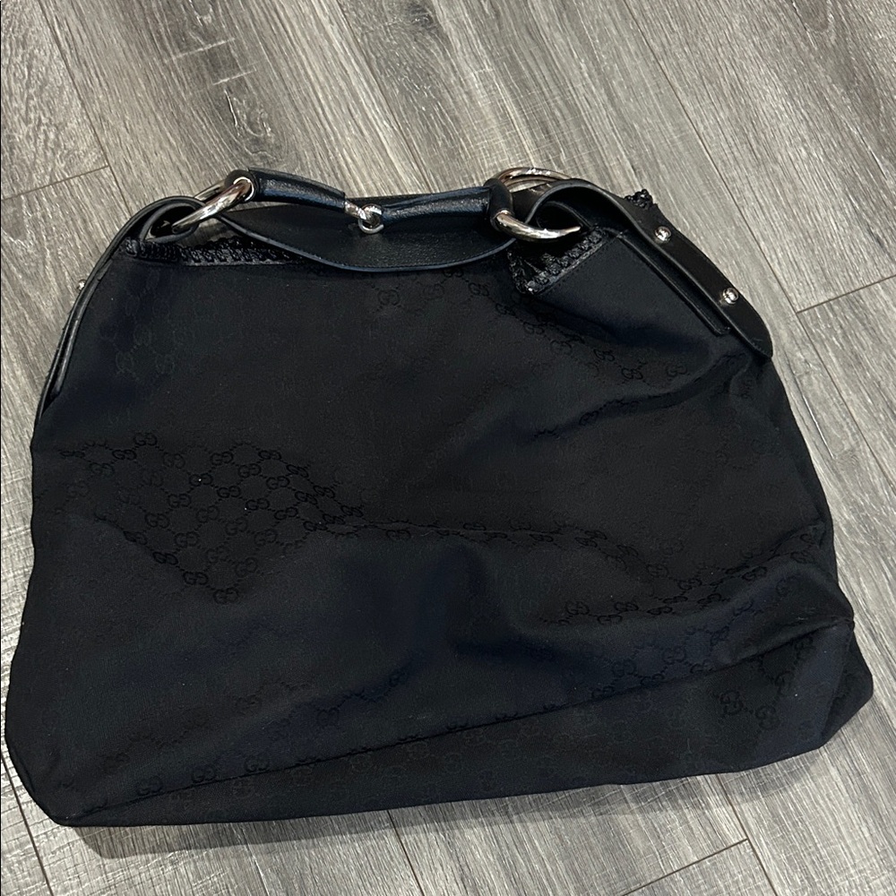 Black Monogram Canvas Messenger Bag with Silver Hardware